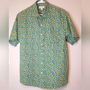 Free Assembly Mens Shirt Size Medium Green Foral Short Sleeve Camp Shirt Resort